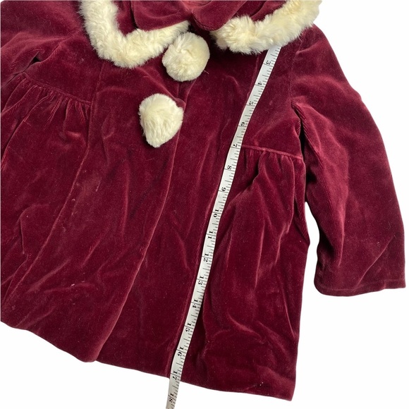 Vintage Child/toddler Cranberry Velvet Rabbit Fur? Trim Fancy Coat 50/60s - Picture 5 of 8